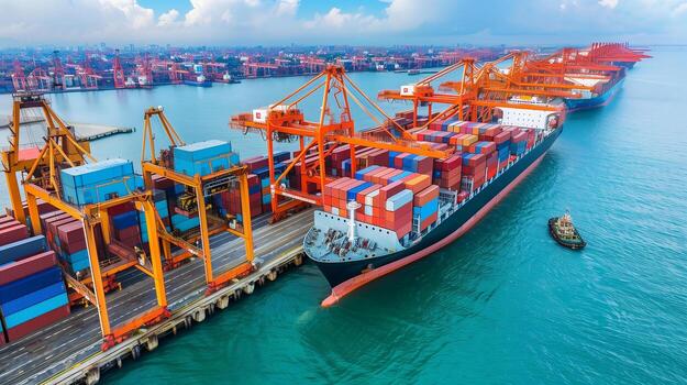 international-transportation-laws-and-regulations 2 logistics container cargo ship transportation with working crane bridge in deep sea port for import export photo 2